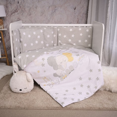 Set lenjerie pat Smile bumbac ranforce Elephant Grey Stars 60 x 120 cm