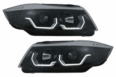 Faruri 3D LED Angel Eyes BMW Seria 3 Limousine E90 Touring E91 (03.2005-08.2008) LHD Negru Performance AutoTuning