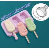Forma inghetata cu 3 compartimente, din silicon alimentar, 50 de bete, Forma iepuras, Mov, TopBazar