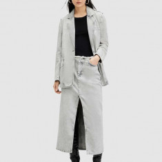 AllSaints fusta din bumbac denim HONOR culoarea gri, maxi, drept