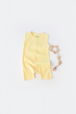 Salopeta fara maneci si pantaloni scurti - 100% bumbac organic - Galben, BabyCosy (Marime: 9-12 luni) foto