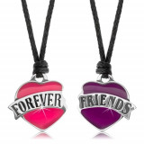 Două coliere cu șnururi, inimă roz și mov, inscripția &amp;quot;FOREVER FRIENDS&amp;quot;