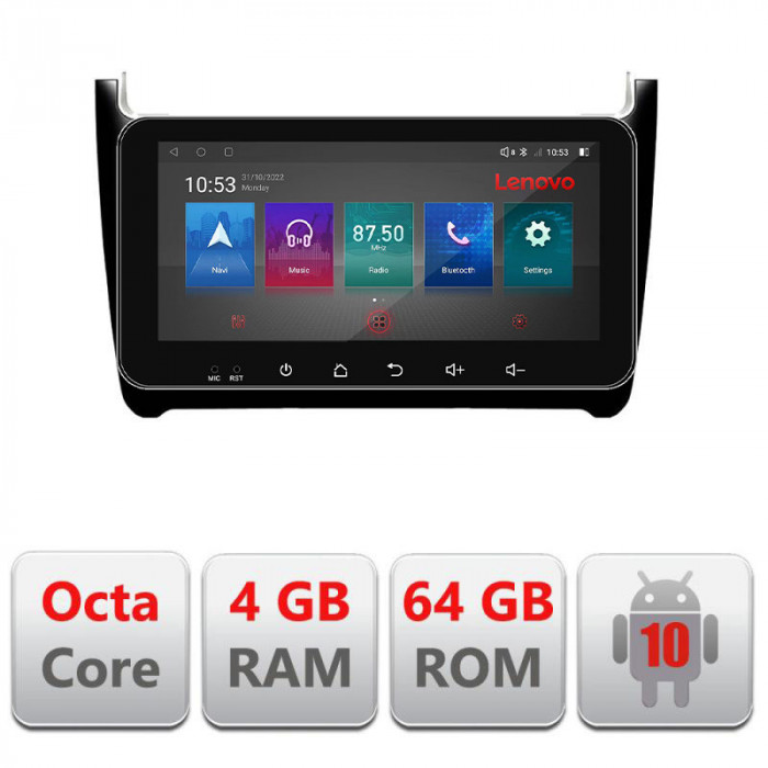 Navigatie dedicata VW Polo 2014- I-655 4+64 Lenovo ecran 10.33&quot; Android Waze USB Navigatie Internet Youtube Radio CarStore Technology