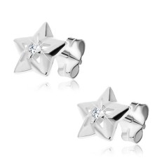 Cercei argint - stea mica, gravuri, zircon transparent foto