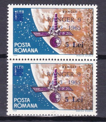 Romania 1965 cosmos supratipar Ranger 9 pereche MNH foto