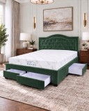Pat Terasino 180x200 cm, Tapitat Catifea Verde, 4 Sertare, Somiera Inclusa