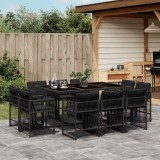 Cumpara ieftin Set mobilier de exterior cu perne, 11 piese, negru, poliratan