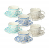 Set 6 cesti de cafea cu farfurie Iris Celine, Tognana Porcellane, 80 ml, portelan New Bone China, multicolor