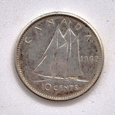 moneda argint _ Canada 10 cents 1962 _ km # 51