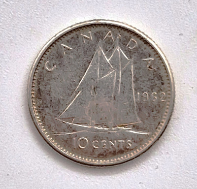 moneda argint _ Canada 10 cents 1962 _ km # 51 foto