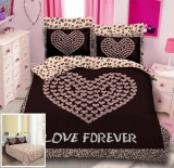 Cumpara ieftin Lenjerie De Pat Never Xf010, Bumbac, 4 Piese, Fara Elastic, Imprimeu, Maro