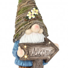 Decoratiune luminoasa de gradina cu incarcare solara LED Hansel Gnome, Bizzotto, 27.2x22x61.5 cm, magneziu, multicolor