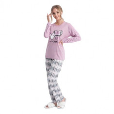 Pijama dama Rinda Heart, set 2 piese, bluza maneca lunga si pantaloni lungi, Lavanda, XL
