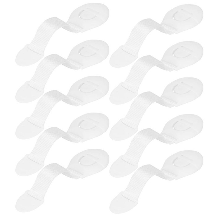 Set 10 sigurante blocator sertare si usi, plastic si textil, ajustabile, 20 cm, alb Household NewTrend