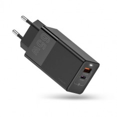 Incarcator Retea 65W QC 3,0 Cu Port USB Si USB Type C Negru foto