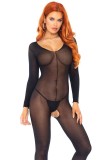 Long Sleeves Black, Leg Avenue - S/L - Catsuit opac, cu decupaj in zona intima si cu maneci lungi