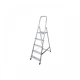 Scara dubla cu trepte pe o parte din aluminiu, Krause, Corda, 3.00m inaltime lucru, 5 trepte, pliabila