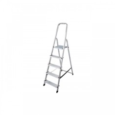 Scara dubla cu trepte pe o parte din aluminiu, Krause, Corda, 3.00m inaltime lucru, 5 trepte, pliabila