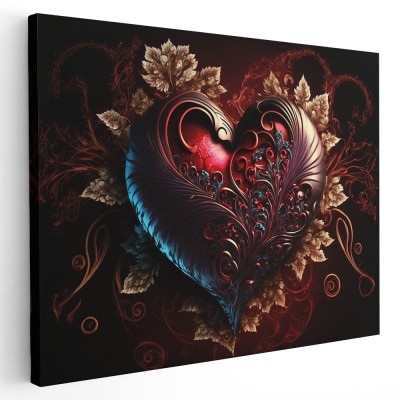 Tablou inima cu ornament floral creativ 1678 Tablou canvas pe panza CU RAMA 80x120 cm foto