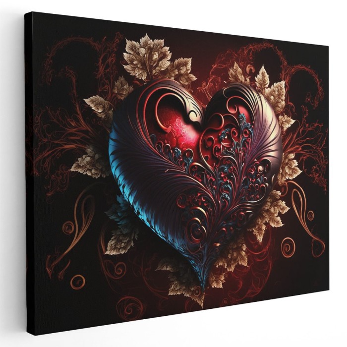 Tablou inima cu ornament floral creativ 1678 Tablou canvas pe panza CU RAMA 80x120 cm