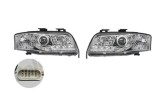 Set faruri tuning AUDI A6 (C5), 06.2001-01.2005, Taiwan, partea stanga+dreapta, pozitie pe LED;tip bec H1+H1; manual; transparent, argintiu;