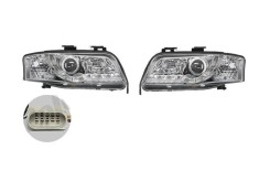 Set faruri tuning AUDI A6 (C5), 06.2001-01.2005, Taiwan, partea stanga+dreapta, pozitie pe LED;tip bec H1+H1; manual; transparent, argintiu;