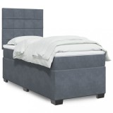 Cumpara ieftin Pat box spring cu saltea, gri &icirc;nchis, 90x190 cm, catifea