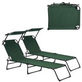 [casa.pro]&reg; Set 2 bucati sezlong cu trapa, 187 x 53 x 27 cm, otel/poliester, verde inchis HausGarden Leisure
