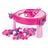 Masuta roz de activitati cu 100 cuburi de construit PlayLearn Toys, DOLU