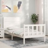 VidaXL Cadru de pat cu tăblie, alb, 90x200 cm, lemn masiv