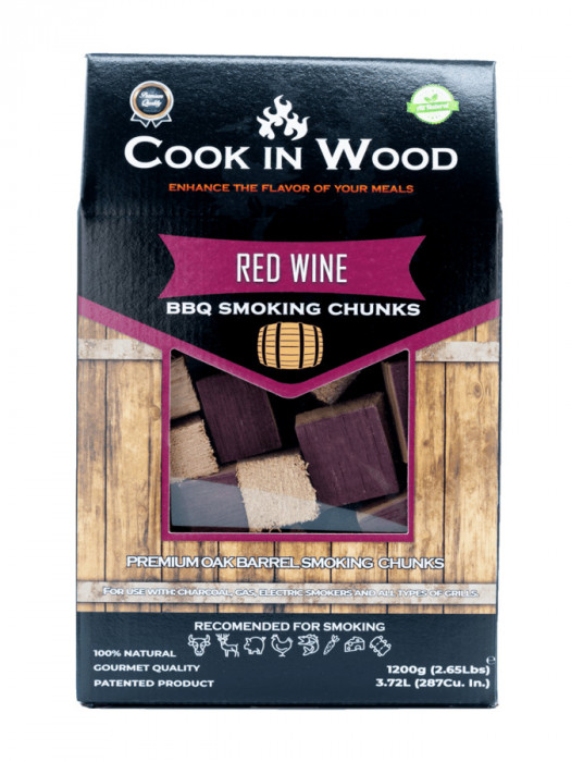 Bucati de lemn pentru afumare din lemn de stejar, infuzat cu aroma de red wine, chunk-uri 1200 grame