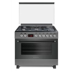 Aragaz gaz 90 cm Nando Graphite Grey Studio Casa, 5 zone de gatit, Gaz, Wok, Cuptor gaz, Rotisor, Timer digital, Grill electric, Gratar fonta, Aprinde