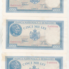 bnk bn Romania 5000 lei 28 septembrie 1943 - lot 3 consecutive