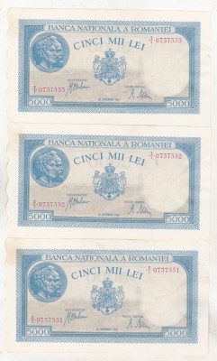 bnk bn Romania 5000 lei 28 septembrie 1943 - lot 3 consecutive foto