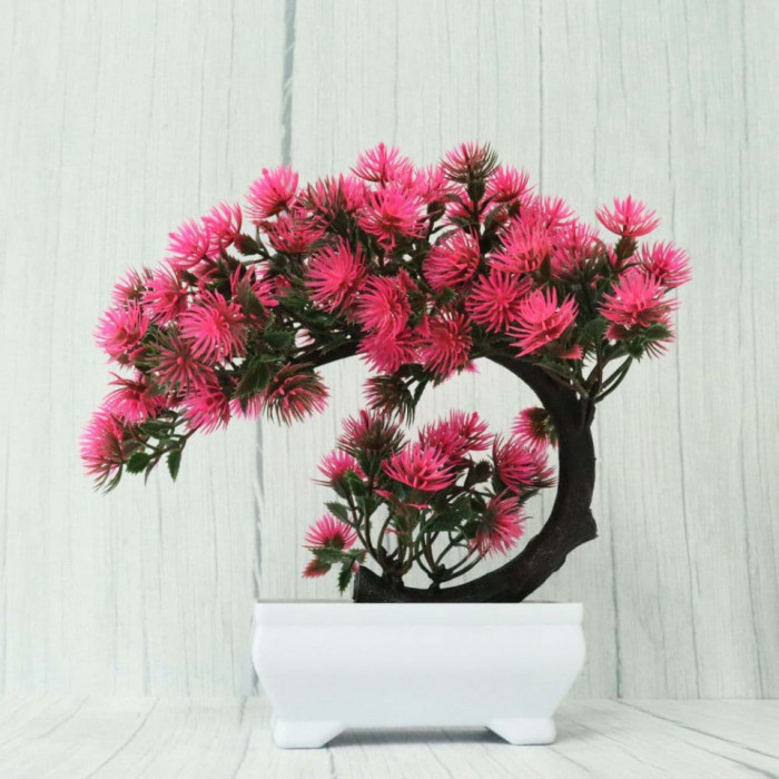 Bonsai decorativ artificial in ghiveci, Roz, 20 cm, MCT-20k322R