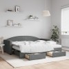 VidaXL Pat de zi cu extensie și sertare, gri &icirc;nchis, 90x190cm, textil