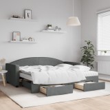 VidaXL Pat de zi cu extensie și sertare, gri &icirc;nchis, 90x190cm, textil