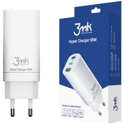 Incarcator Retea 3MK HyperCharger, 65W, 5A, 1 x USB-A - 2 x USB-C, Alb foto
