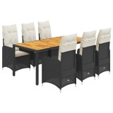 Cumpara ieftin Set bistro de gradina, 7 piese, cu perne, negru, poliratan