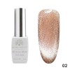 Oja Semipermanenta 3D Cat Eye Snow White Global Fashion 8ml, Nr. 02, Bronz-Auriu cu Sclipici, Efect Ochi de Pisica