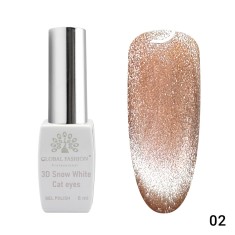 Oja semipermanenta, Snow White, 3D Cat Eye, Global Fashion 8ml, 02(FARA TPO)