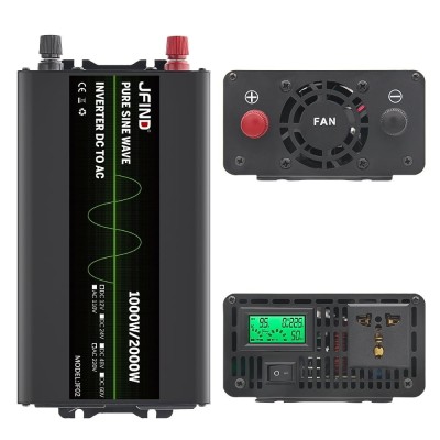 Invertor auto JFIND JF02, unda sinusoidala pura, 12V la 220V, 1000W continuu, 2000W varf, afisaj LCD, protectii multiple, ideal pentru auto, rulote, u foto