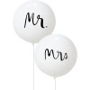 Set 2 baloane din latex, flippy, tip jumbo, model mr si mrs, tema nunta, 45 cm, alb