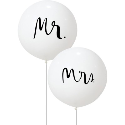 Set 2 baloane din latex, flippy, tip jumbo, model mr si mrs, tema nunta, 45 cm, alb foto