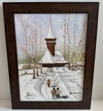Pictura Noua, Tablou Superb -Duminica De Iarna -Ulei In Pensula Si Cutit, Inramat, Pictor Roman Consacrat