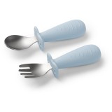 BabyOno Be Active Stainless Steel Spoon and Fork tac&acirc;muri pentru copii Blue 12m+ 2 buc