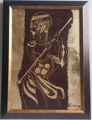 TABLOU nou foita aur, pictura moderna , -RAZBOINIC AFRICAN- PICTOR CONSACRAT