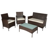 Set mobilier gradina, structura metalica, 4 piese, fotolii, canapea, masuta, model ratan, culoare maro