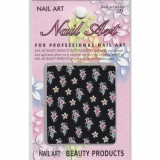 Sticker 3D nail art - flori colorate cu pietre, INGINAILS
