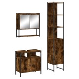 Cumpara ieftin Set mobilier de baie, 3 piese, stejar fumuriu, lemn prelucrat